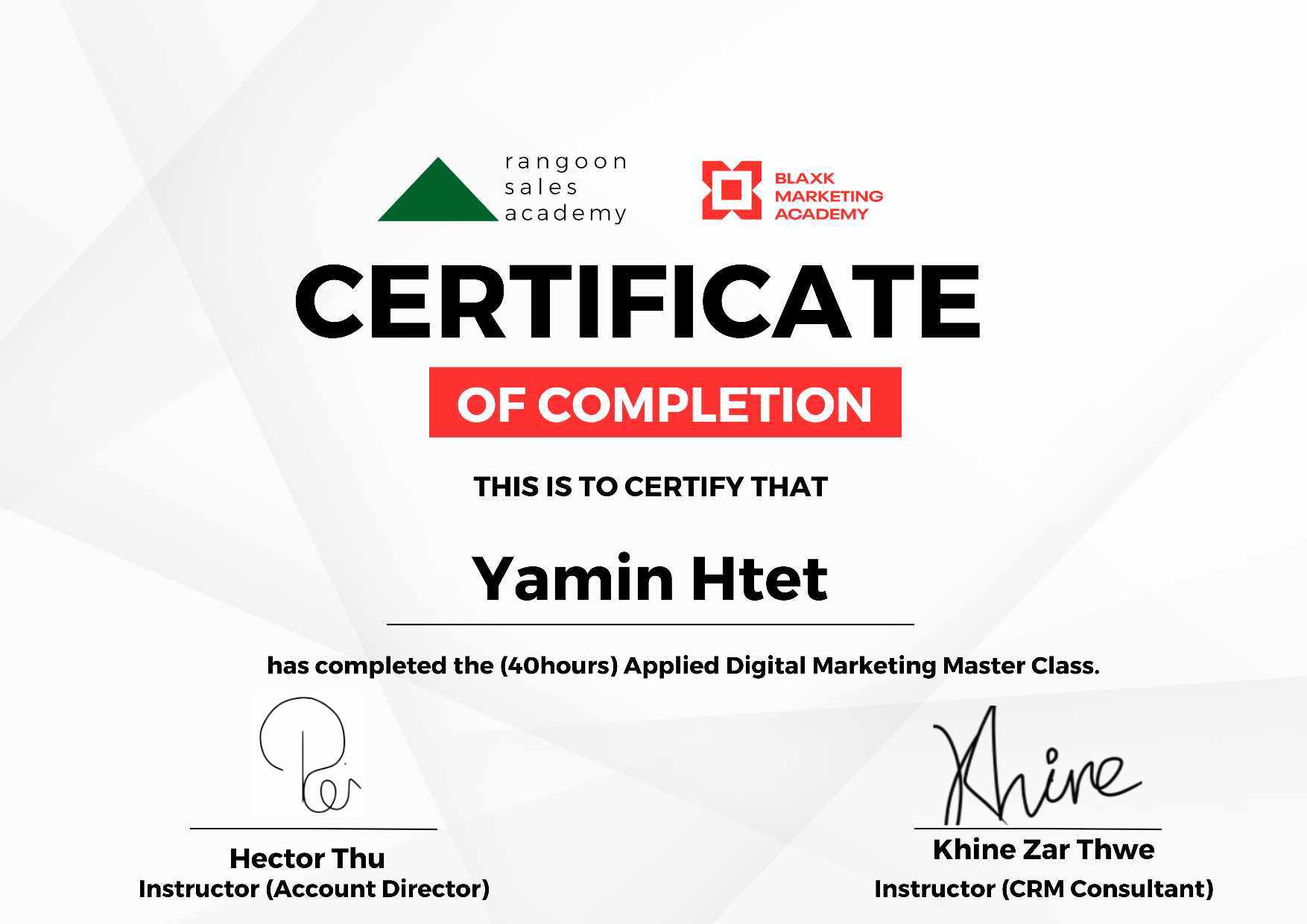 rangoon sales academy- Digital Marketing Master Certificate